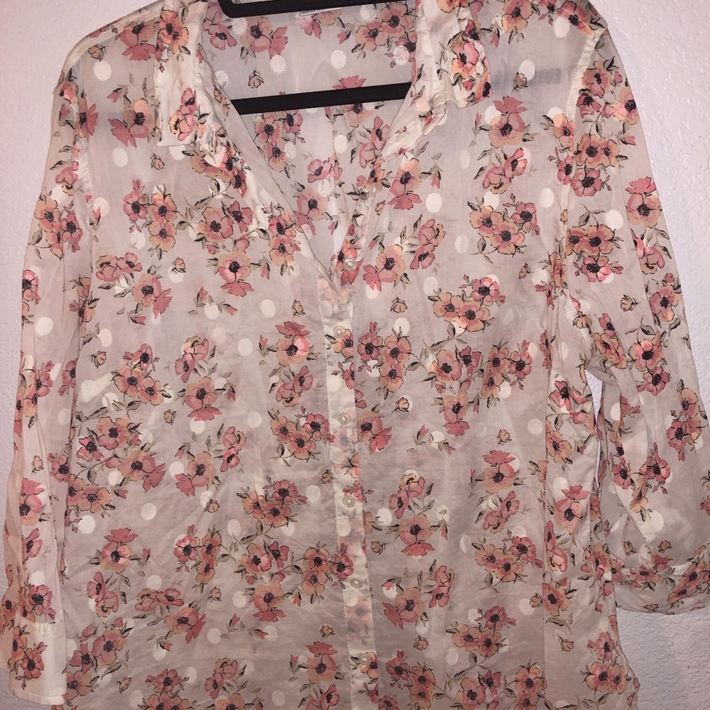 Print button down blouse